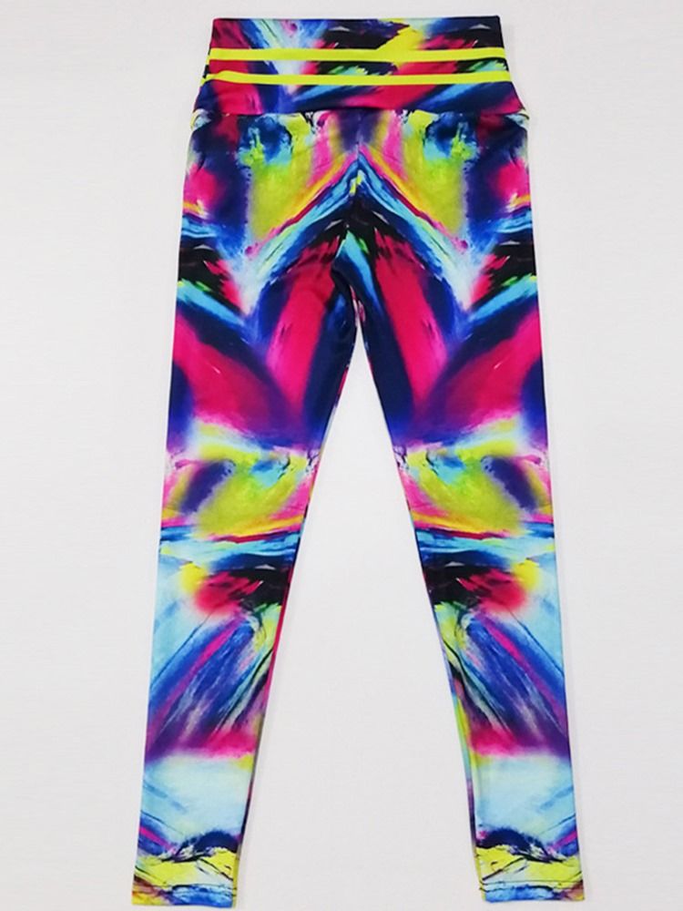 Färgblocktryck Andas Gym Sport Yoga Leggings Yogabyxor Tiktok Leggings Med Hög Midja