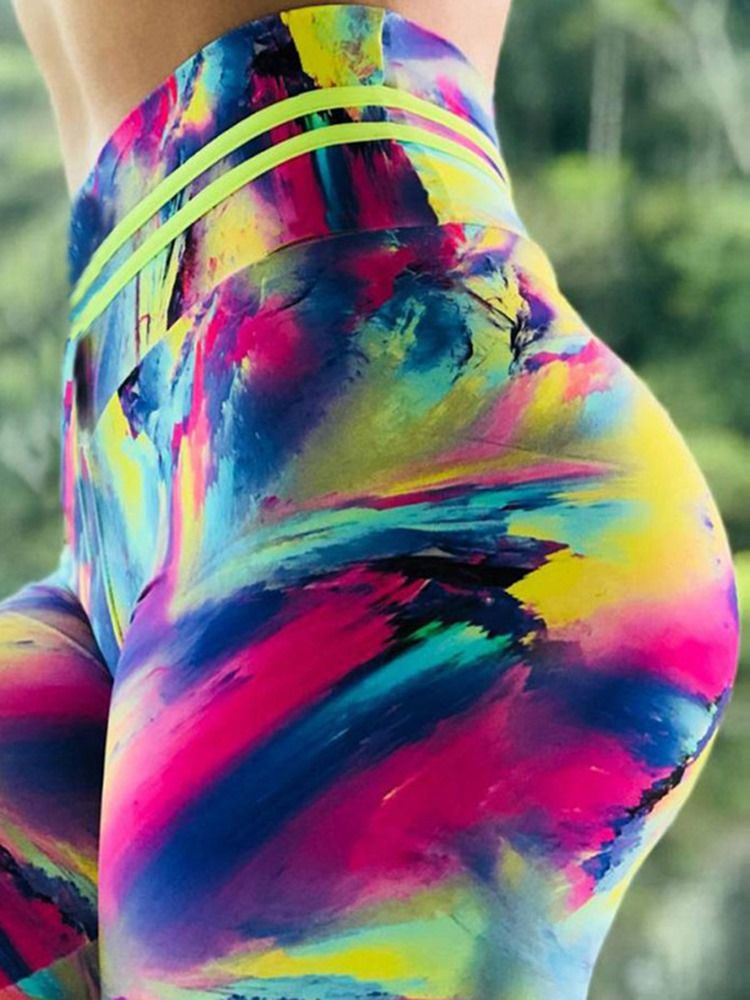 Färgblocktryck Andas Gym Sport Yoga Leggings Yogabyxor Tiktok Leggings Med Hög Midja