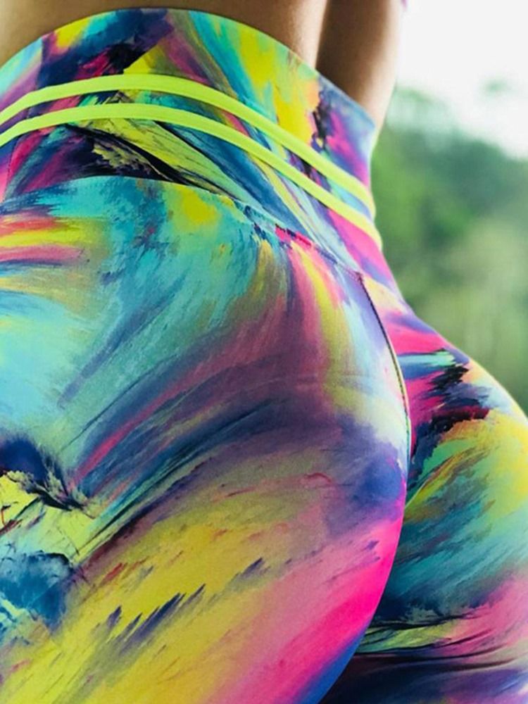 Färgblocktryck Andas Gym Sport Yoga Leggings Yogabyxor Tiktok Leggings Med Hög Midja
