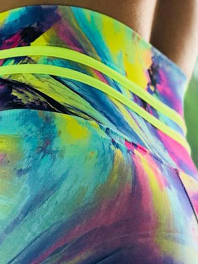 Färgblocktryck Andas Gym Sport Yoga Leggings Yogabyxor Tiktok Leggings Med Hög Midja