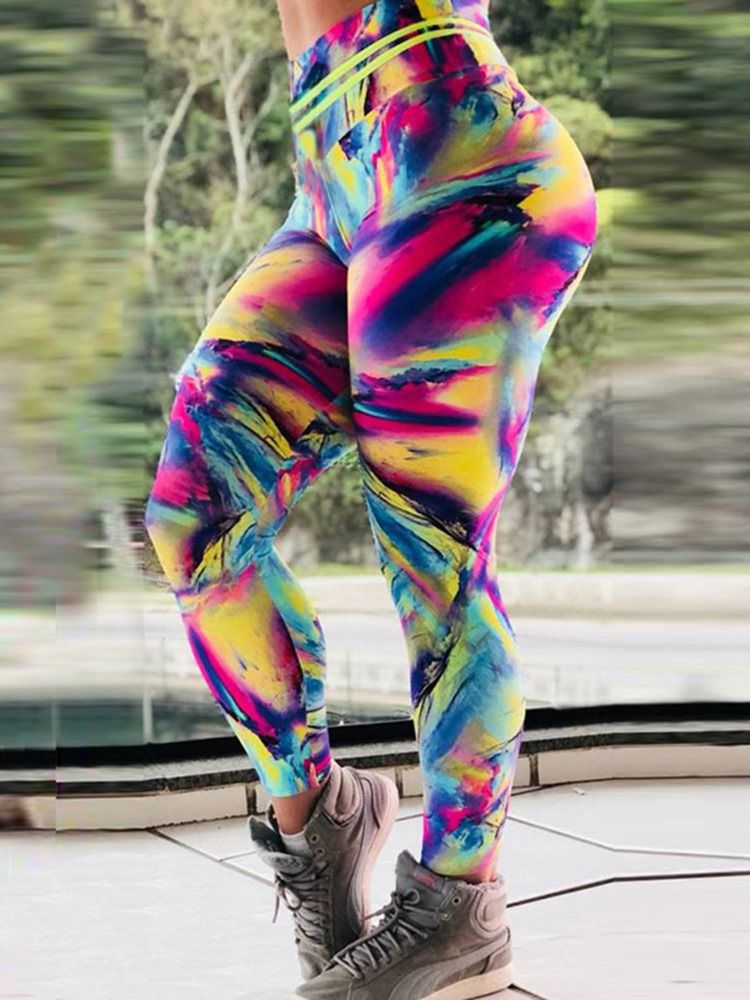 Färgblocktryck Andas Gym Sport Yoga Leggings Yogabyxor Tiktok Leggings Med Hög Midja
