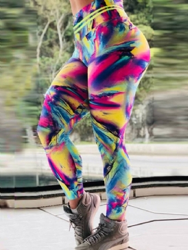 Färgblocktryck Andas Gym Sport Yoga Leggings Yogabyxor Tiktok Leggings Med Hög Midja