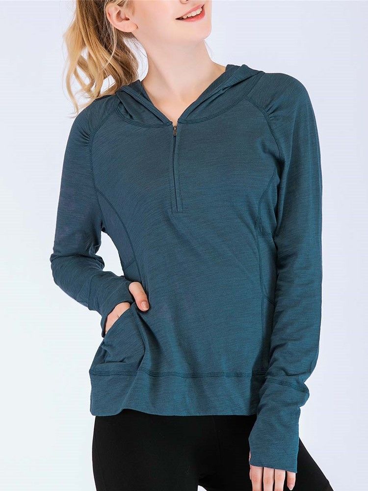 Fickor Solid Cotton Blends Anti-Sweat Pullover Sport Toppar