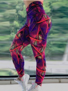 Kvinnors Färgblocktryck Fulllängd Push Up Leggings Yogabyxor Tiktok Leggings Med Hög Midja