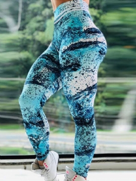 Kvinnors Färgblocktryck Hög Midja Fitness Sport Leggings Yoga Byxor Hög Midja Tiktok Leggings