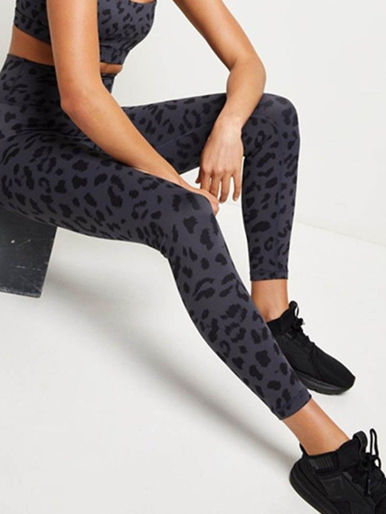 Leopard Bomullsblandningar Snabbtorkande Sommartennisbyxor Yogabyxor Tiktok-Leggings Med Hög Midja