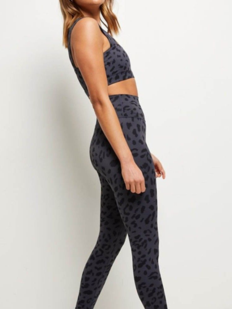 Leopard Bomullsblandningar Snabbtorkande Sommartennisbyxor Yogabyxor Tiktok-Leggings Med Hög Midja
