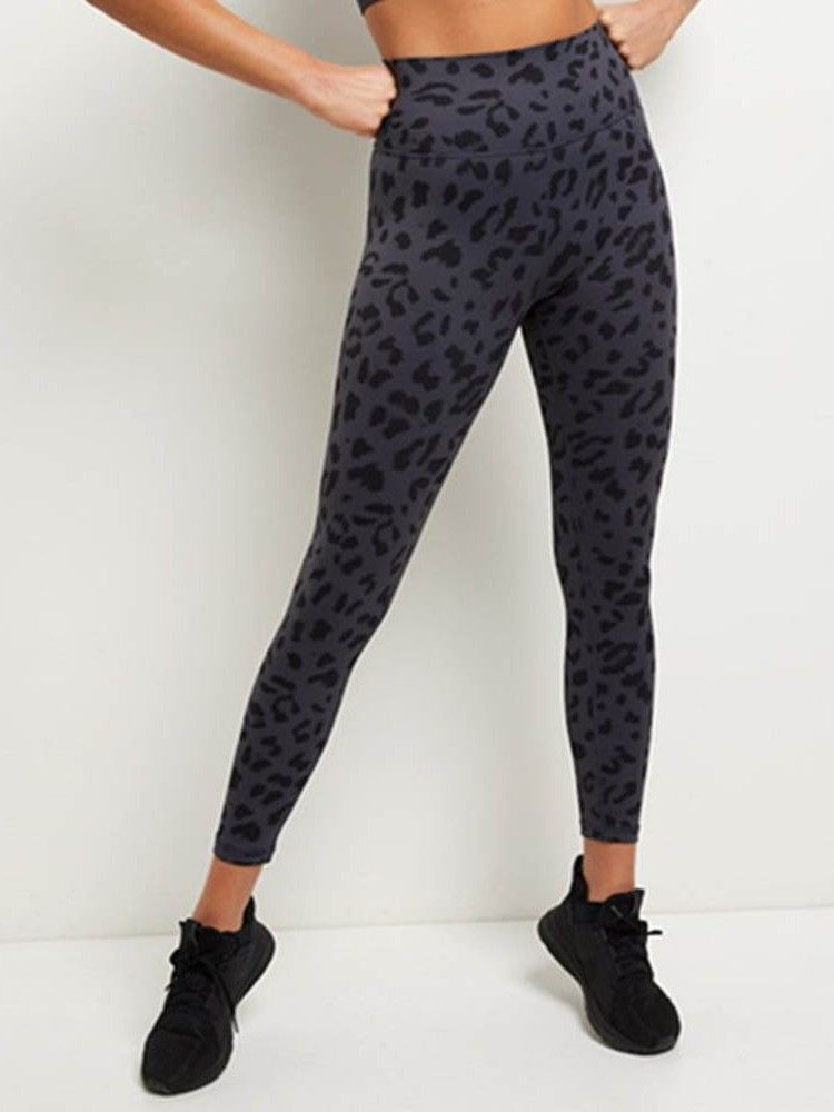 Leopard Bomullsblandningar Snabbtorkande Sommartennisbyxor Yogabyxor Tiktok-Leggings Med Hög Midja