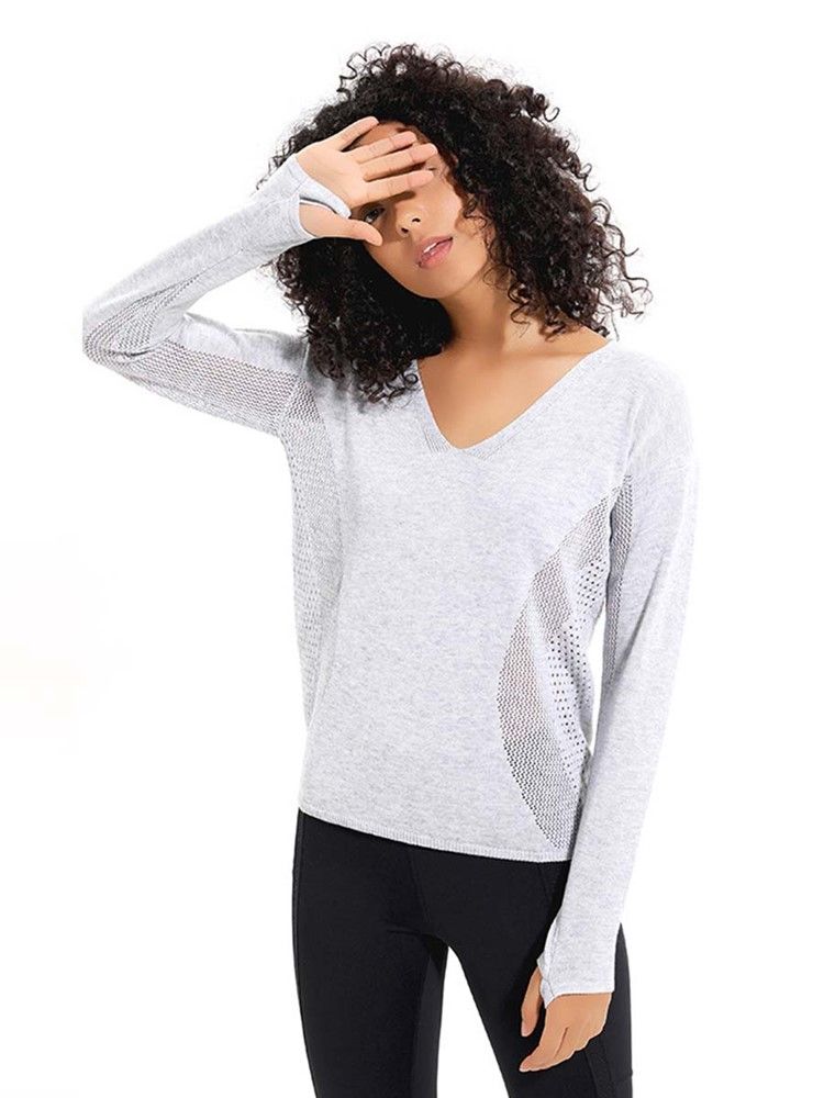 Mesh Patchwork Solid Anti-Sweat Akryl Pullover Tops