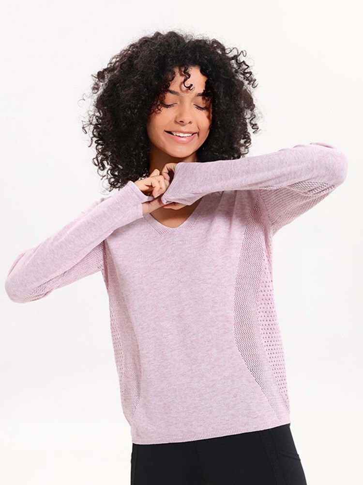 Mesh Patchwork Solid Anti-Sweat Akryl Pullover Tops