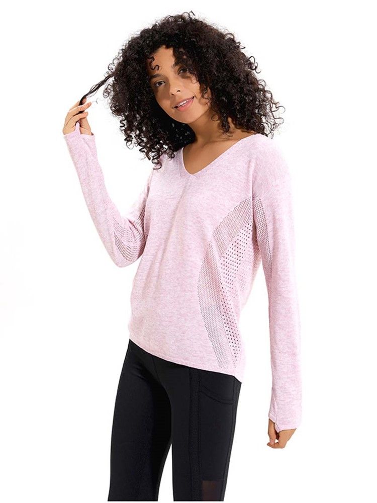 Mesh Patchwork Solid Anti-Sweat Akryl Pullover Tops