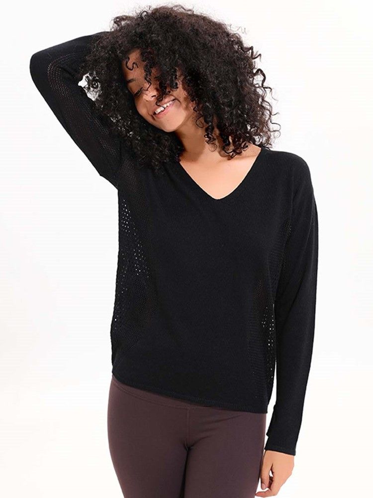 Mesh Patchwork Solid Anti-Sweat Akryl Pullover Tops