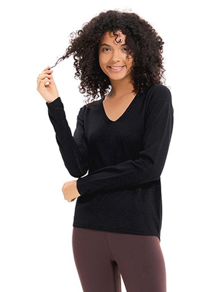 Mesh Patchwork Solid Anti-Sweat Akryl Pullover Tops
