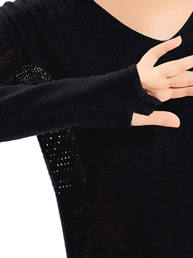 Mesh Patchwork Solid Anti-Sweat Akryl Pullover Tops