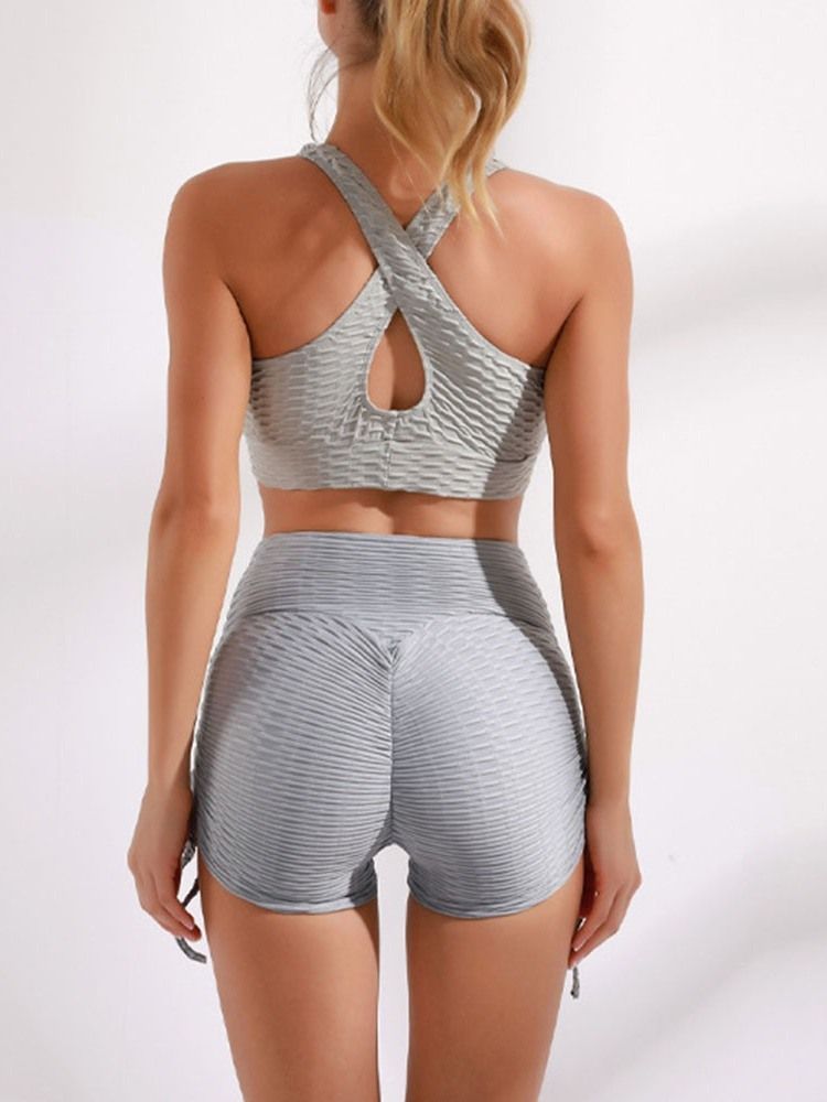 Polyester Solid Anti-Sweat Ärmlös Tröja Yogaset För Kvinnor