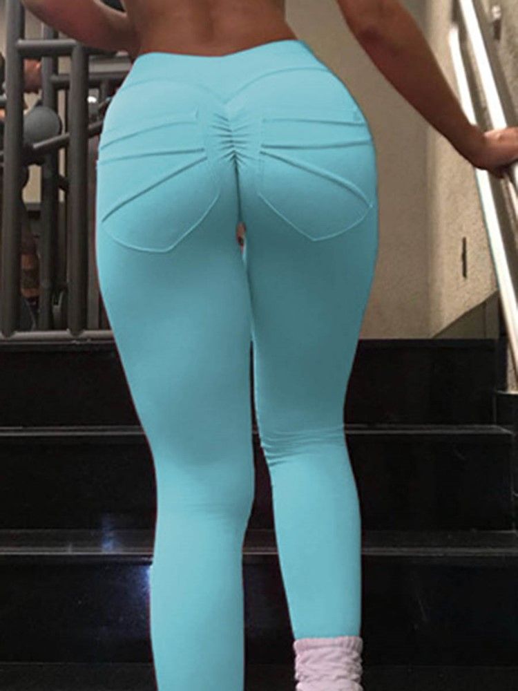 Polyester Solid Quick Dry Spring Full Längd Leggings Yoga Byxor Hög Midja Tiktok Leggings