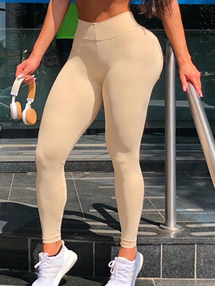Polyester Solid Quick Dry Spring Full Längd Leggings Yoga Byxor Hög Midja Tiktok Leggings
