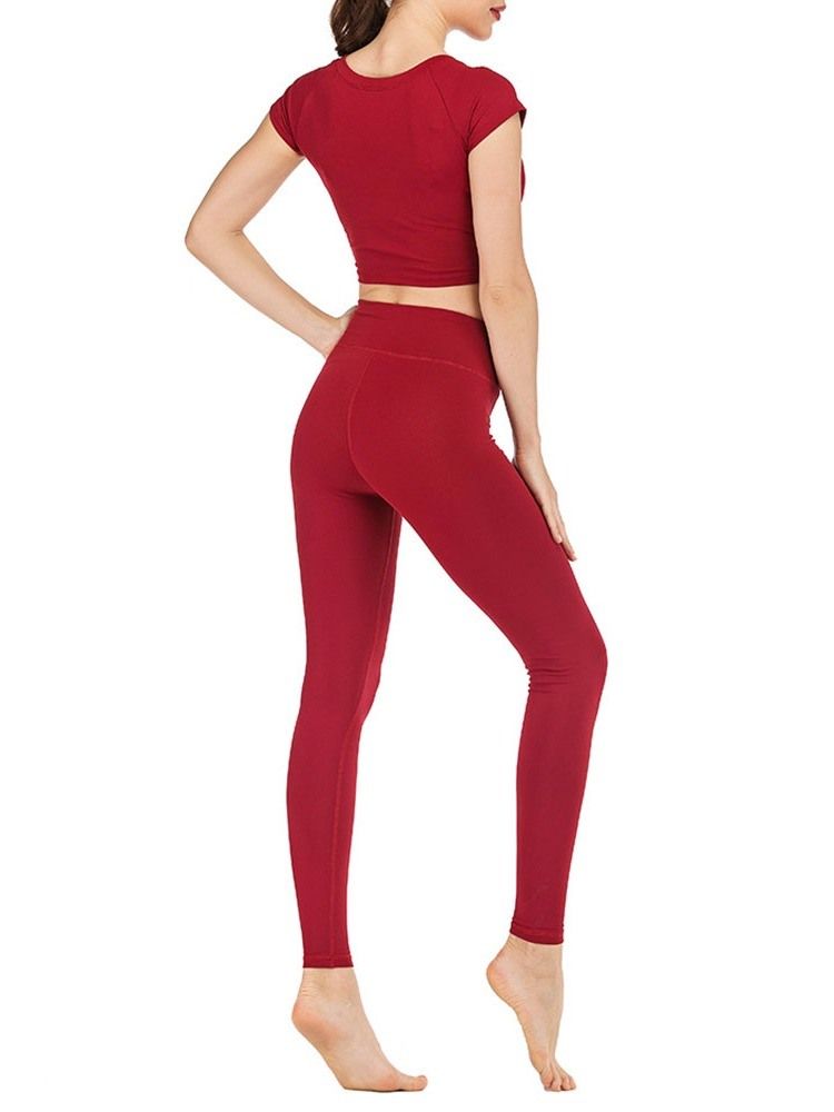 Polyester Solid Yoga Kortärmade Klädeset