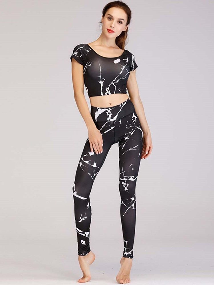 Print Leopard Anti-Sweat Pullover Kortärmad Sport Set