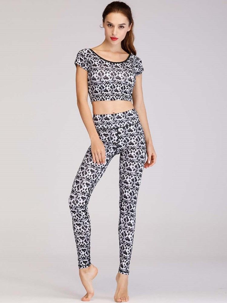 Print Leopard Anti-Sweat Pullover Kortärmad Sport Set