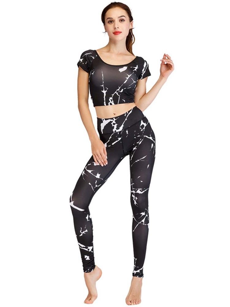 Print Leopard Anti-Sweat Pullover Kortärmad Sport Set