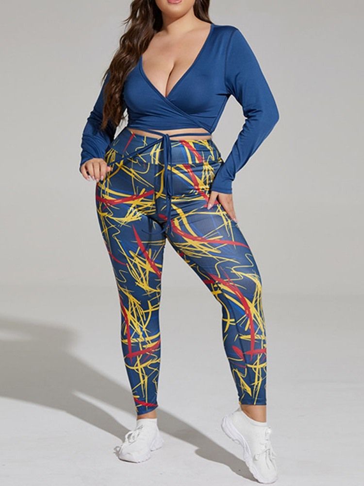 Print Polyester Anti-Svett Långärmad Tröja Plus Size Kläduppsättningar
