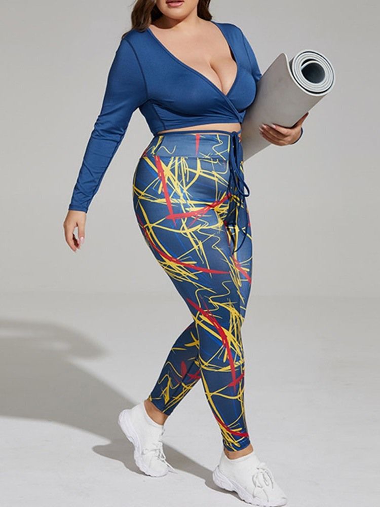 Print Polyester Anti-Svett Långärmad Tröja Plus Size Kläduppsättningar