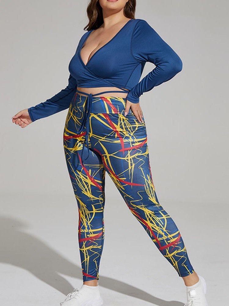 Print Polyester Anti-Svett Långärmad Tröja Plus Size Kläduppsättningar