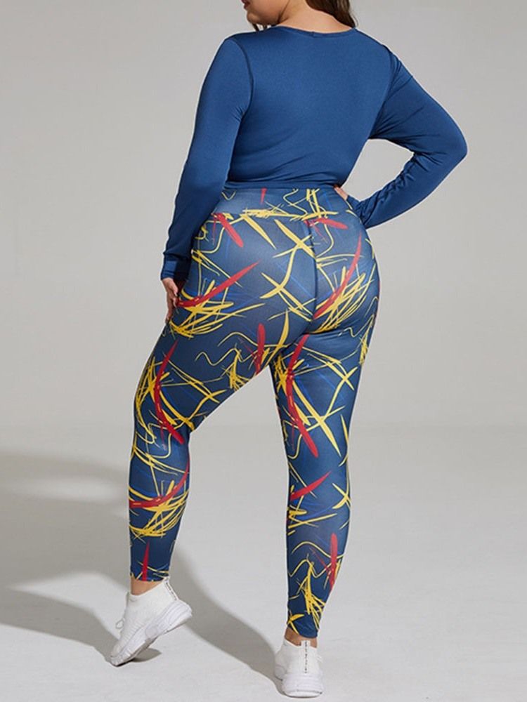 Print Polyester Anti-Svett Långärmad Tröja Plus Size Kläduppsättningar