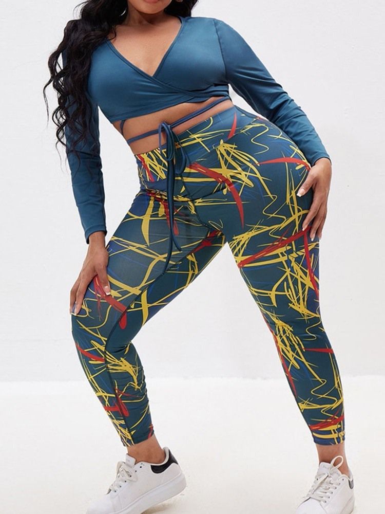 Print Polyester Anti-Svett Långärmad Tröja Plus Size Kläduppsättningar