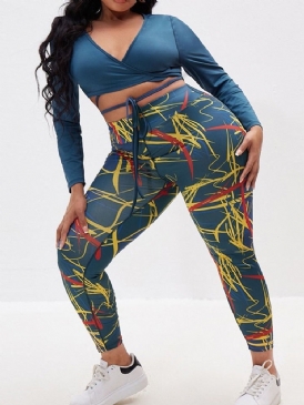 Print Polyester Anti-Svett Långärmad Tröja Plus Size Kläduppsättningar