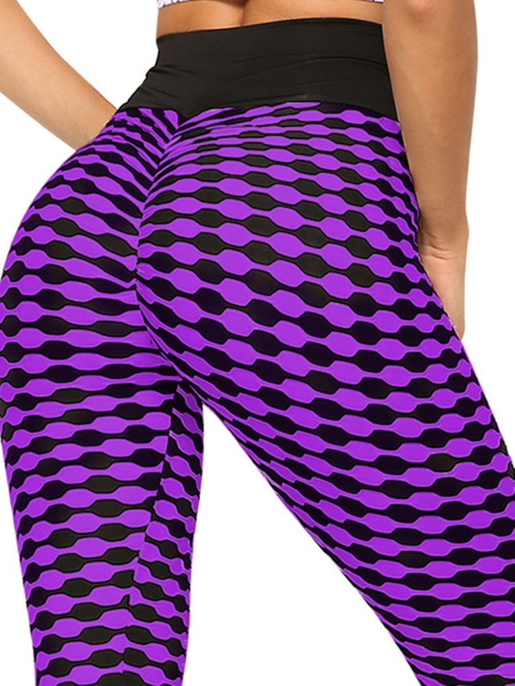 Print Stripe Anti-Svett Polyester Yoga Byxor Tiktok Leggings Med Hög Midja