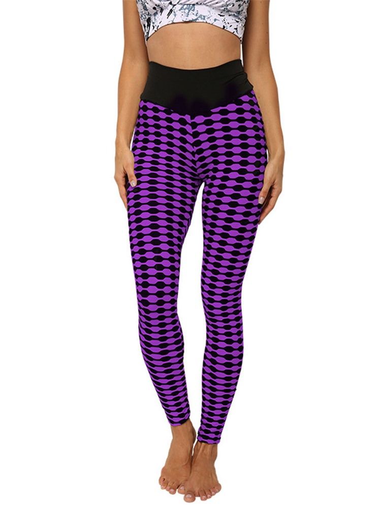 Print Stripe Anti-Svett Polyester Yoga Byxor Tiktok Leggings Med Hög Midja