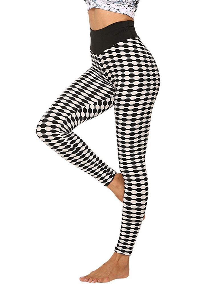 Print Stripe Anti-Svett Polyester Yoga Byxor Tiktok Leggings Med Hög Midja