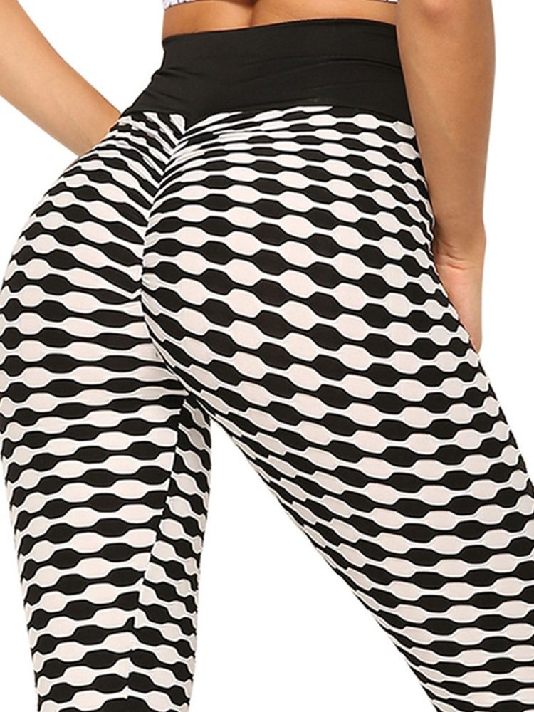 Print Stripe Anti-Svett Polyester Yoga Byxor Tiktok Leggings Med Hög Midja