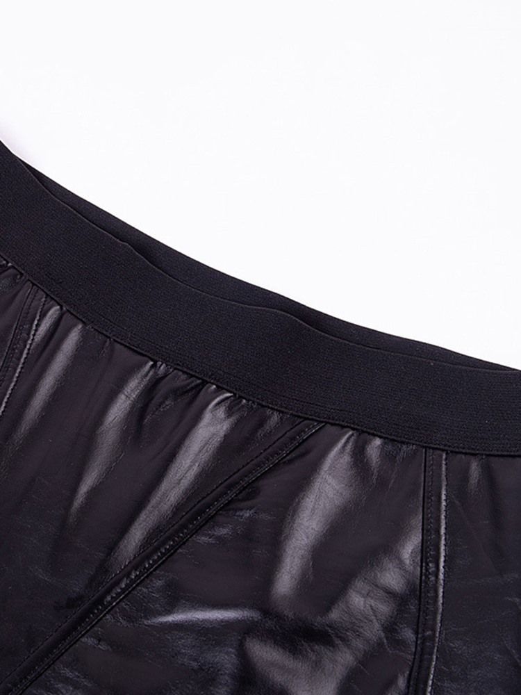 Pu Patchwork Solid Sports Shorts Yogabyxor För Kvinnor