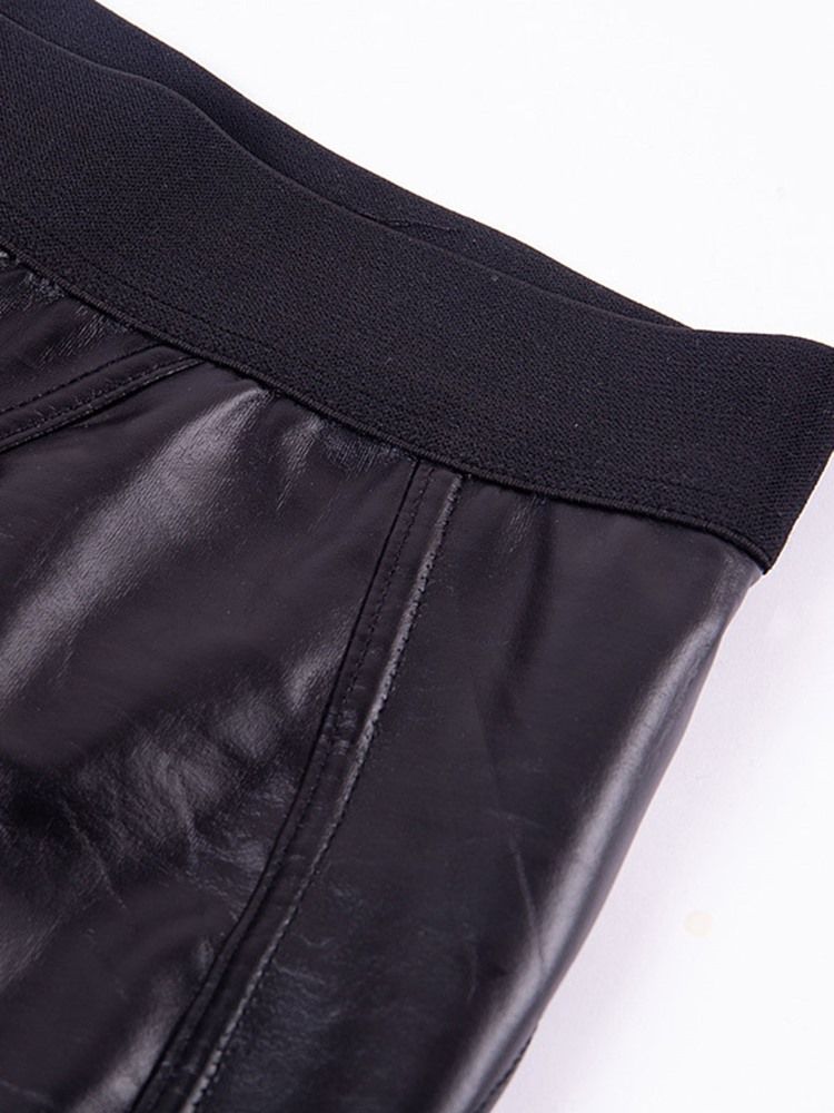 Pu Patchwork Solid Sports Shorts Yogabyxor För Kvinnor