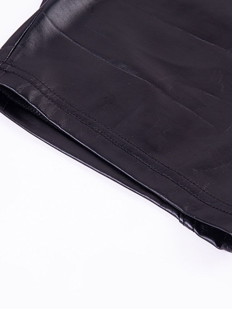 Pu Patchwork Solid Sports Shorts Yogabyxor För Kvinnor