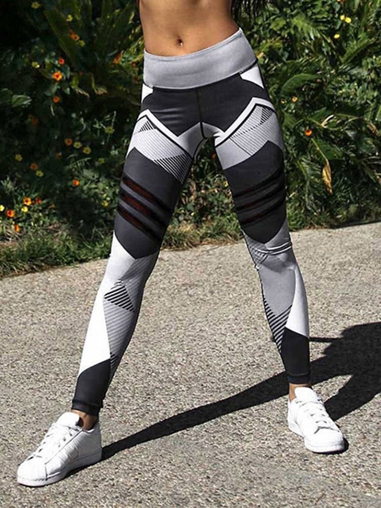 Quick Dry Color Block Polyester Yoga Full Längd Byxor Tiktok Leggings Med Hög Midja