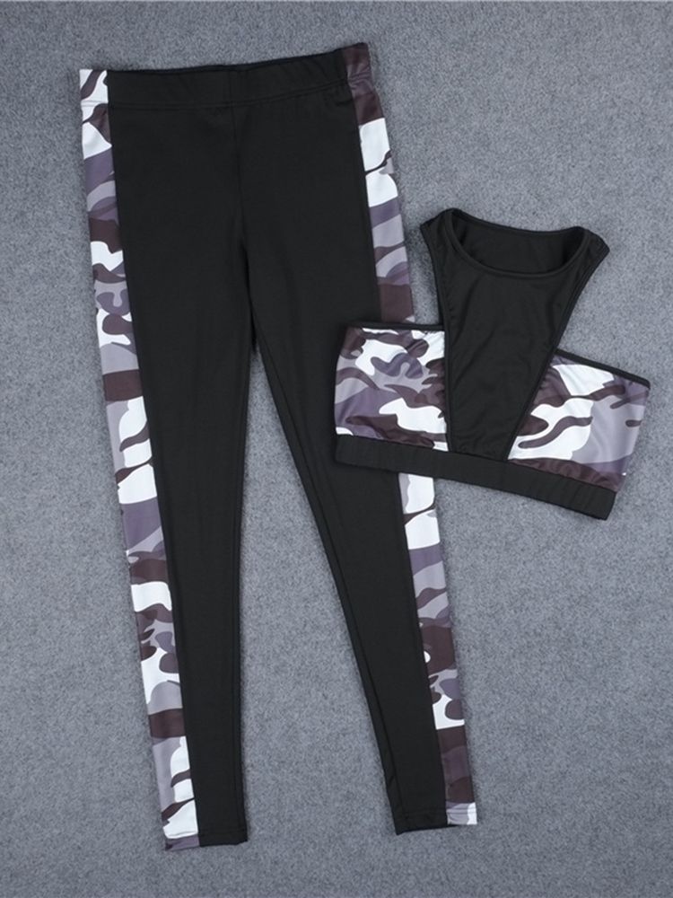 Skriv Ut Anti-Svett Camouflage Pullover Yoga Sports Set