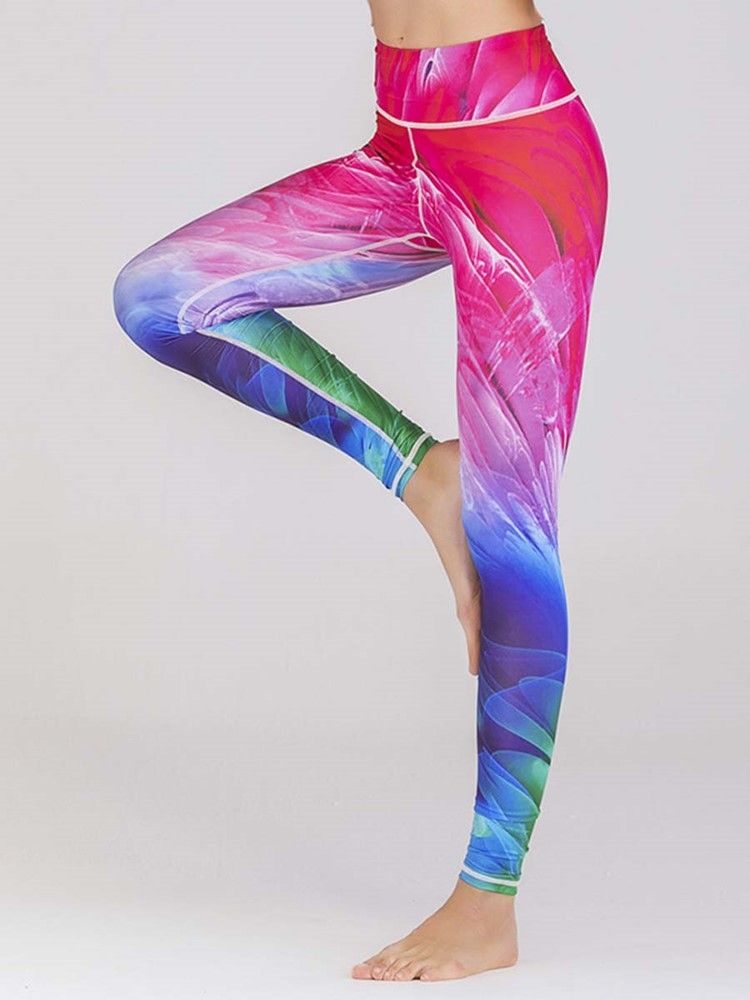 Snabbtorkande Leggings Med Färgglada Tryck Yogabyxor Hög Midja Tiktok Leggings