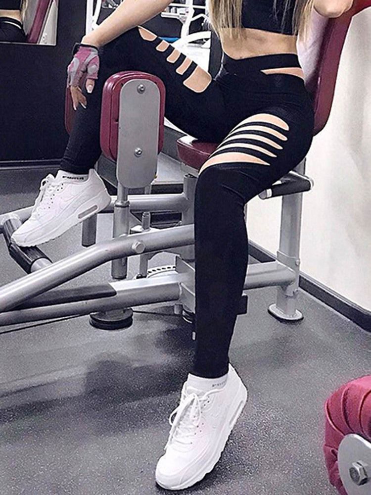 Solid Hollow Full Längd Gym Sports Yoga Leggings