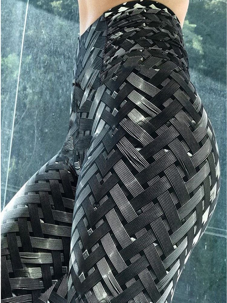 Solid Weave Print Damyoga Byxor Tiktok Leggings Med Hög Midja