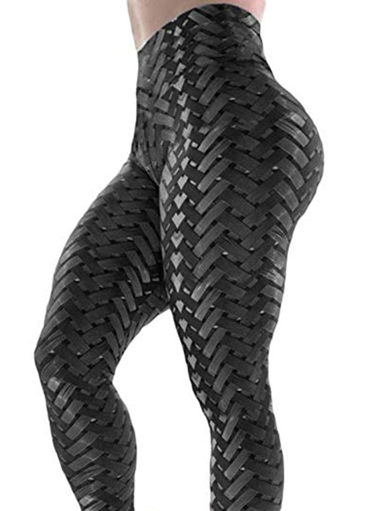 Solid Weave Print Damyoga Byxor Tiktok Leggings Med Hög Midja