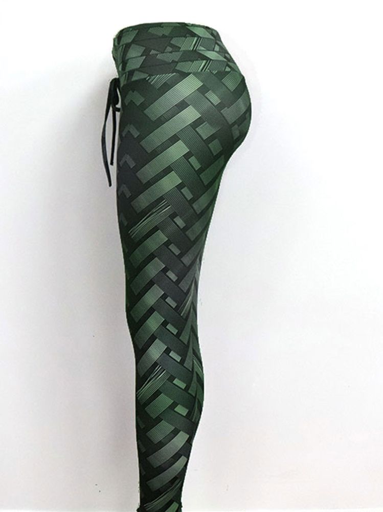 Solid Weave Print Damyoga Byxor Tiktok Leggings Med Hög Midja
