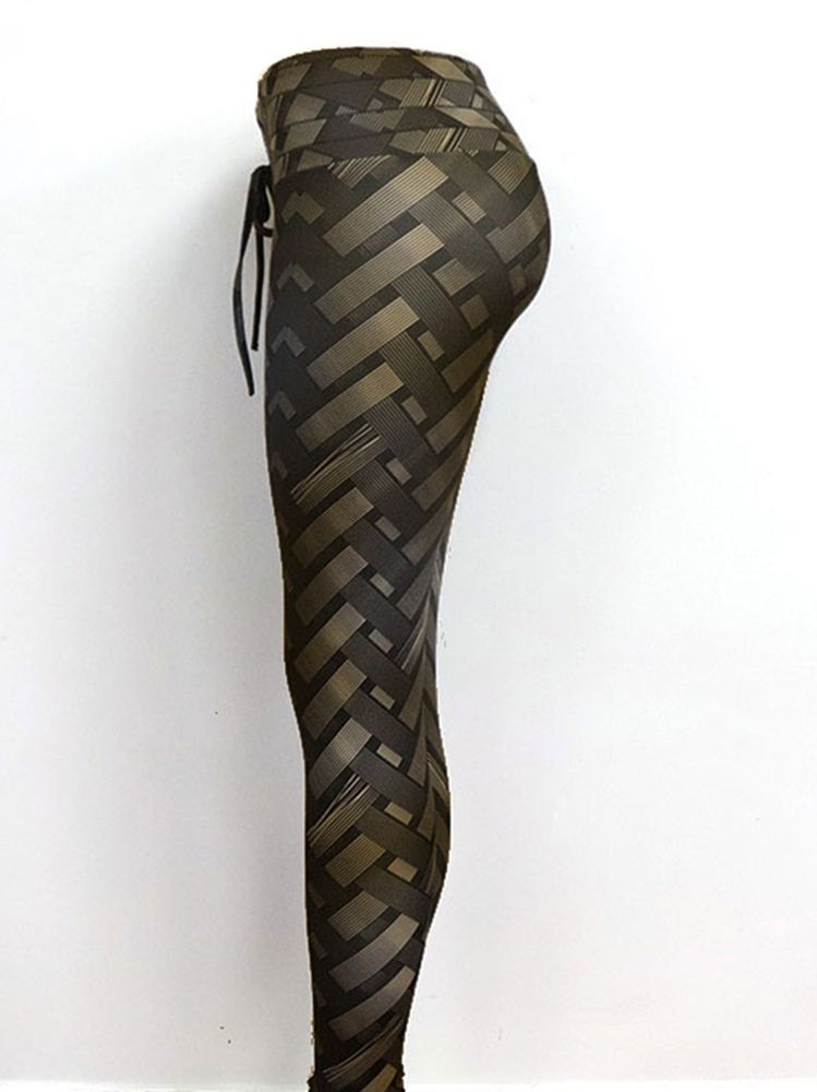 Solid Weave Print Damyoga Byxor Tiktok Leggings Med Hög Midja