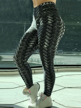 Solid Weave Print Damyoga Byxor Tiktok Leggings Med Hög Midja