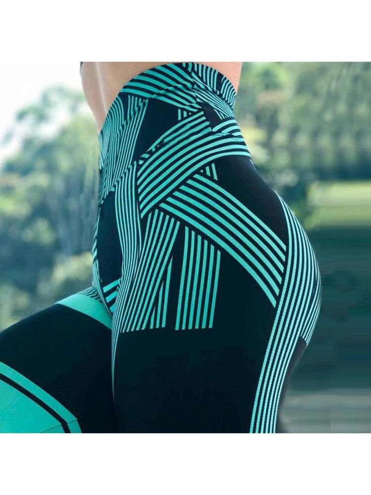 Stripe Print Quick Dry High Waist Leggings För Kvinnor Yogabyxor Hög Midja Tiktok Leggings
