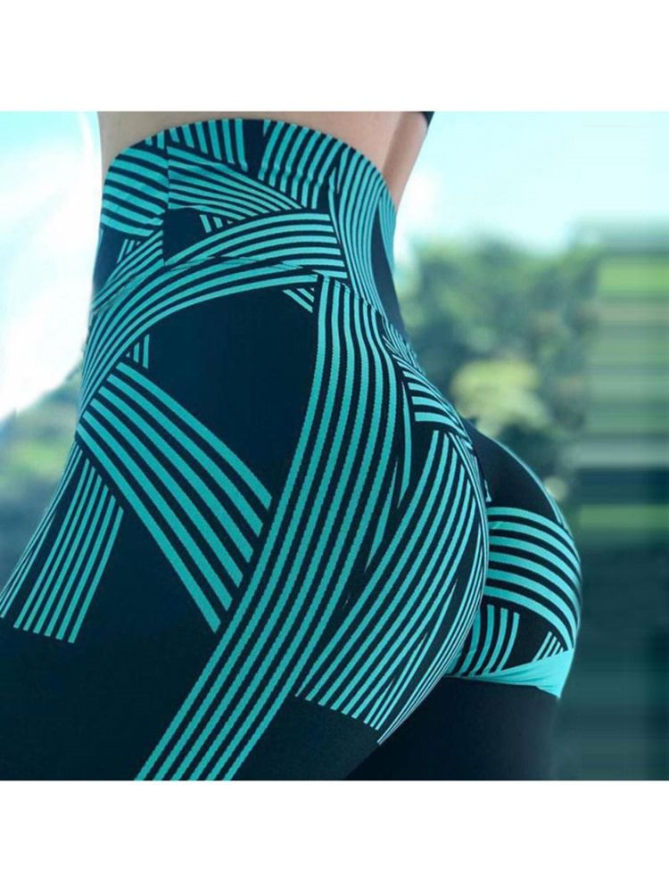 Stripe Print Quick Dry High Waist Leggings För Kvinnor Yogabyxor Hög Midja Tiktok Leggings