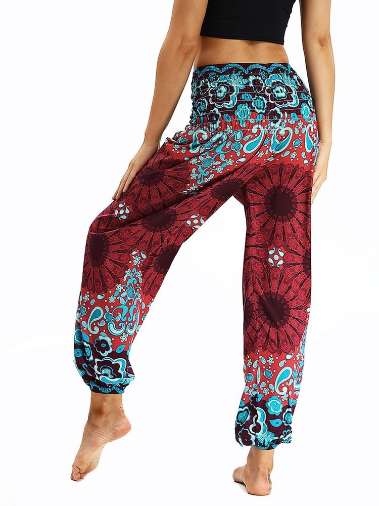 Tryck Blommig Lös Yoga Elastiska Midja Byxor